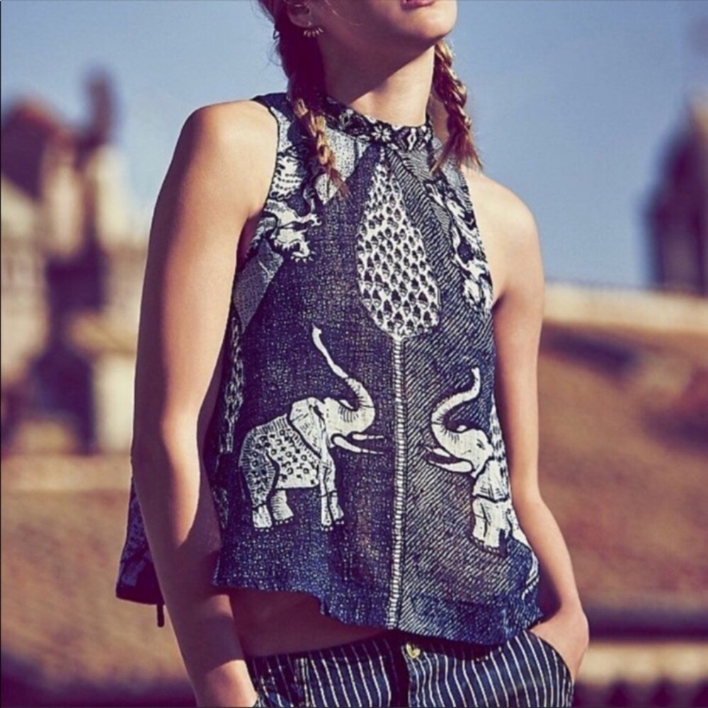 Free People Embroidered Elephant Halter Tank